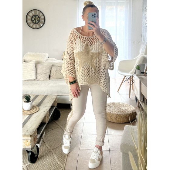 pull maille beige