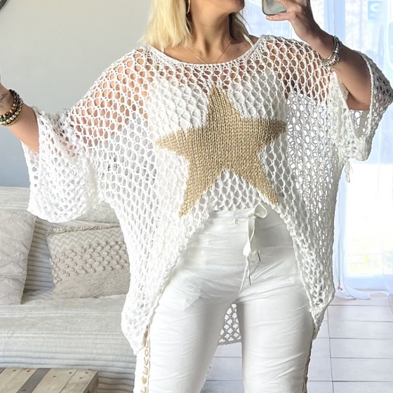 PULL MAILLE STAR BLANC