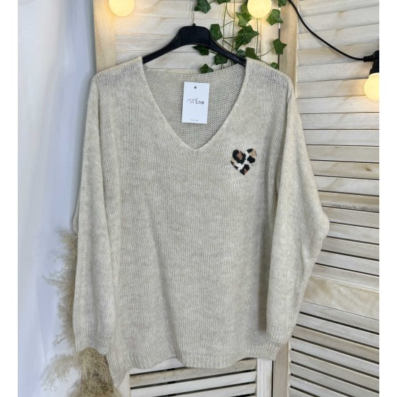 PULL COEUR LÉO BEIGE