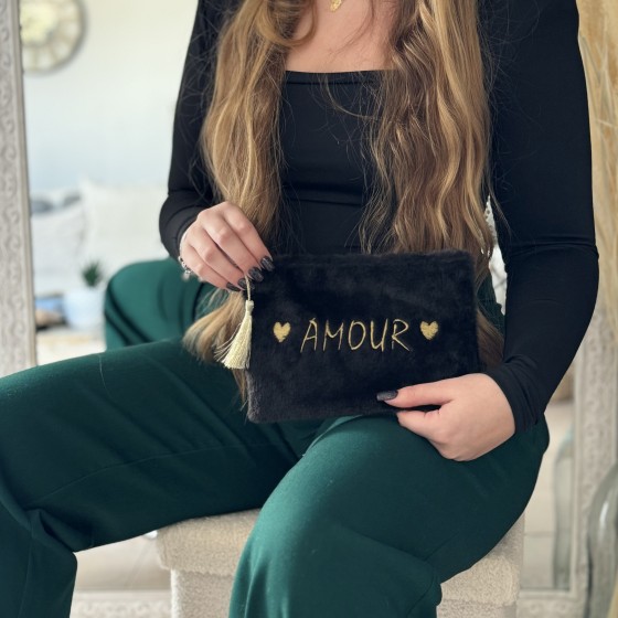 POCHETTE FOURRURE AMOUR NOIR