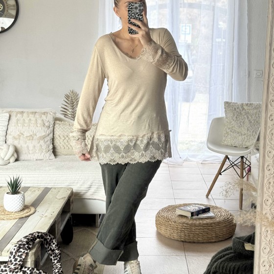 SOUS PULL DENTELLE BEIGE ORNÉLA