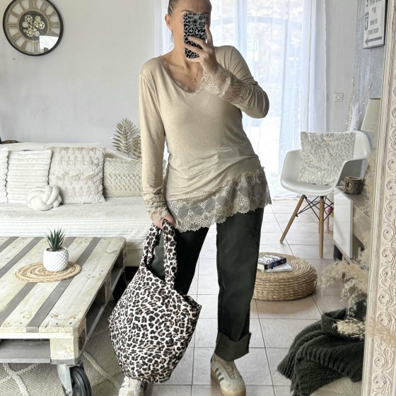 SOUS PULL DENTELLE BEIGE ORNÉLA