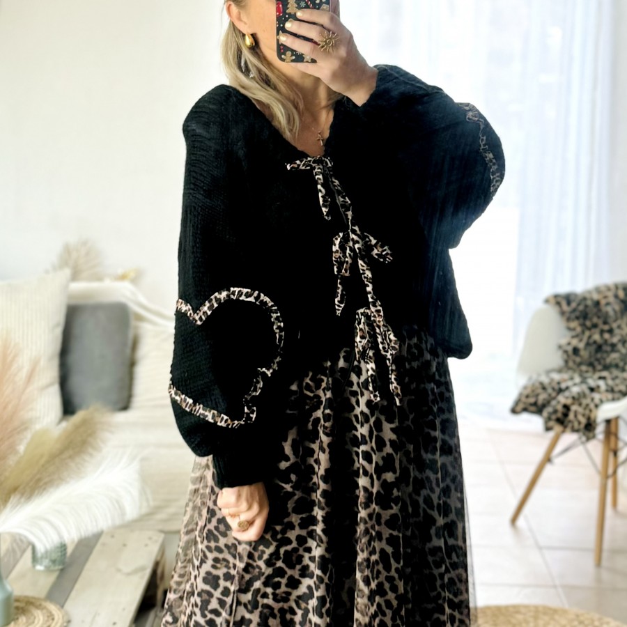 gilet noeuds noir léopard