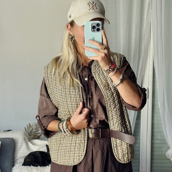 gilet sans manches femme à carreaux