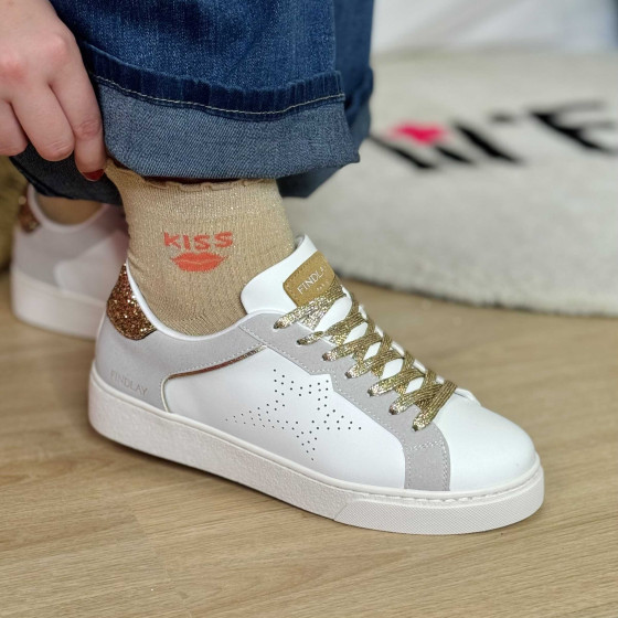 chaussettes paillettes beige