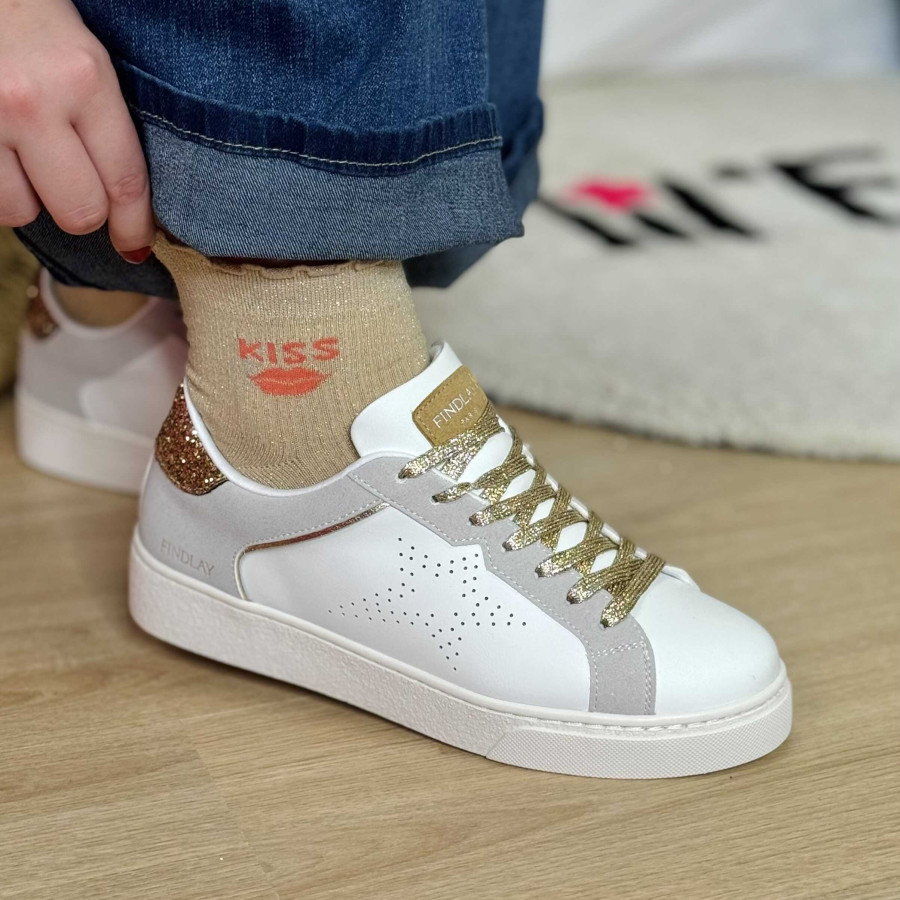 chaussettes paillettes beige