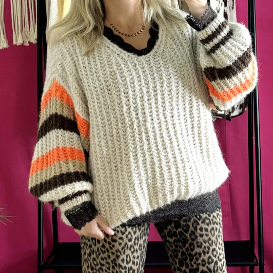 pull beige orange mohair