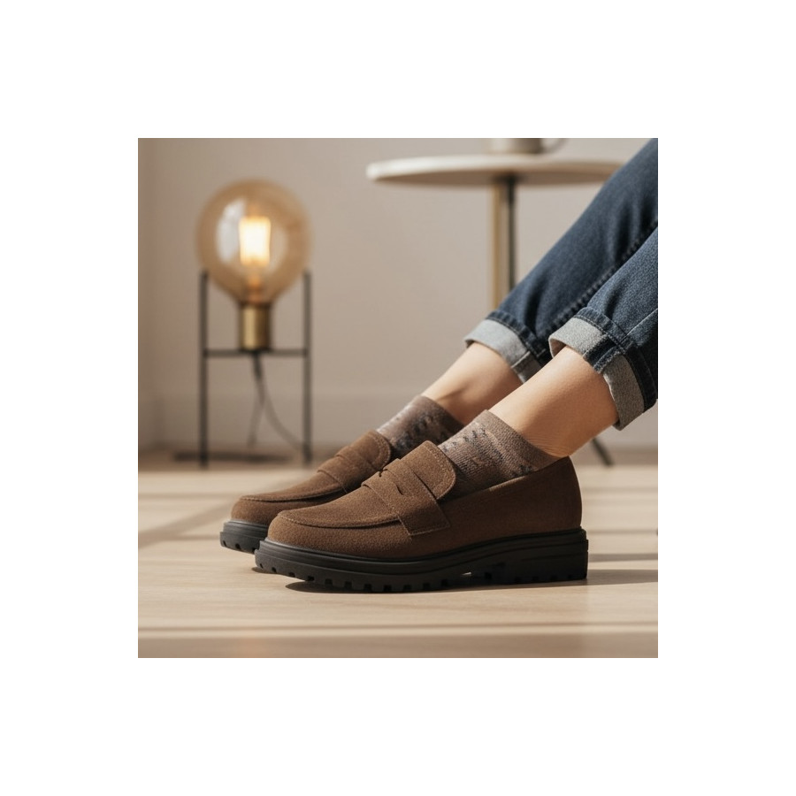 MOCASSINS CAMEL SEMELLE CRANTÉE