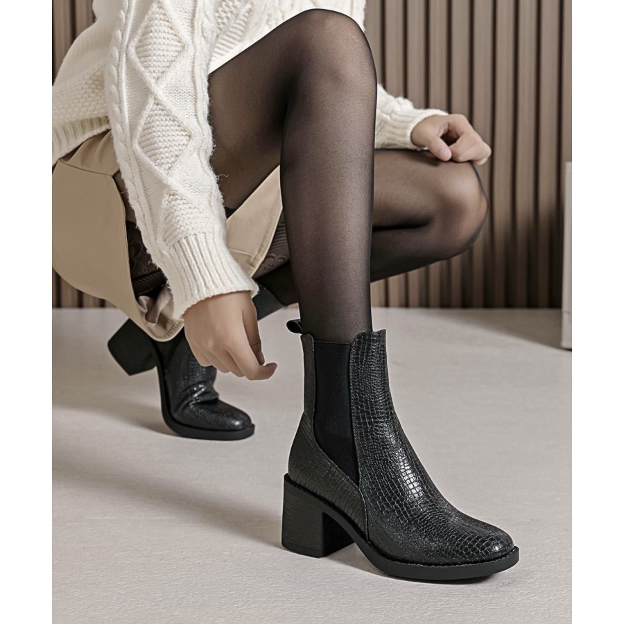BOTTINES CROCO NOIRES FINDLAY