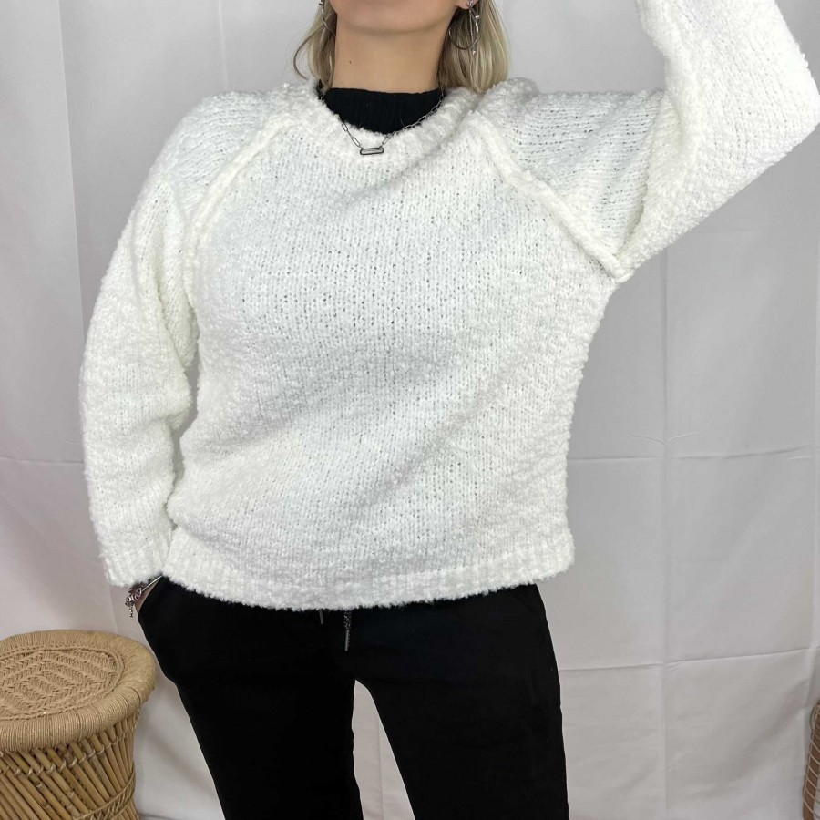 PULL MAILLE BOUCLETTE CHARLOTTE BLANC